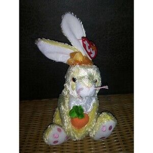 TY Beanie Baby NIBBLIES Yellow Bunny with Bow & Carrot 8.5 ''